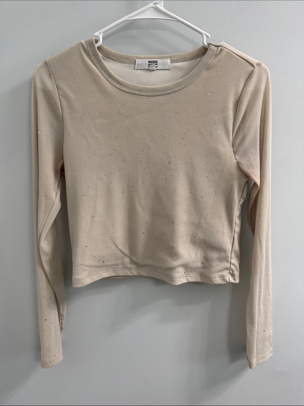 Madden NYC Sparkling Off White Long Sleeve Top